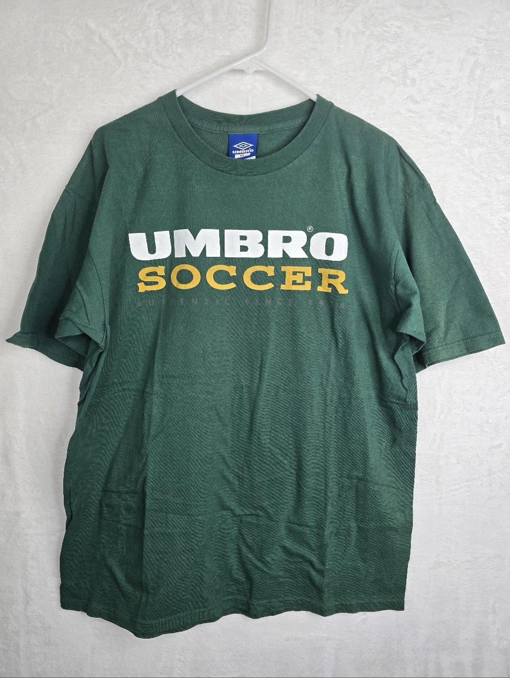 Vintage Umbro Soccer T Shirt XL Green Yellow Made USA 1924 Graphic